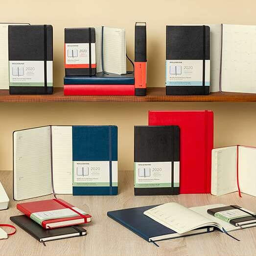 Moleskine Classic Softcover Notebooks Displayed on a Shelf